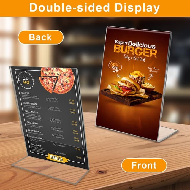 Detalle de OFFCUP Acryl Display Ständer (5er-Set) für A5 – doppelseitiger L-Ständer als Menükartenhalter
