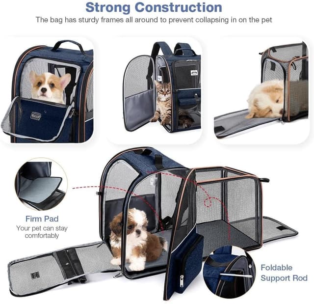 Detalle de Lekesky Large Cat Carrier Backpack (Expandable) – Blue, XL for pets up to 25 lbs