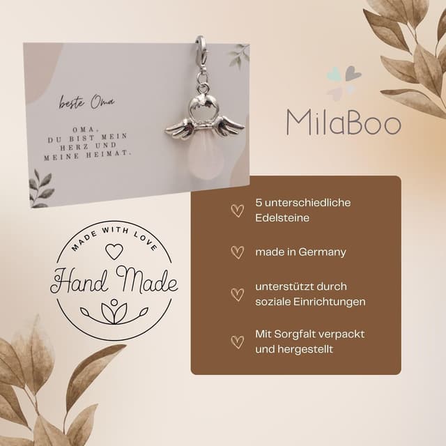 Detalle de Milaboo Schutzengel Schlüsselanhänger mit Edelstein und Karte – handgefertigt in Geschenkverpackung (Reise)