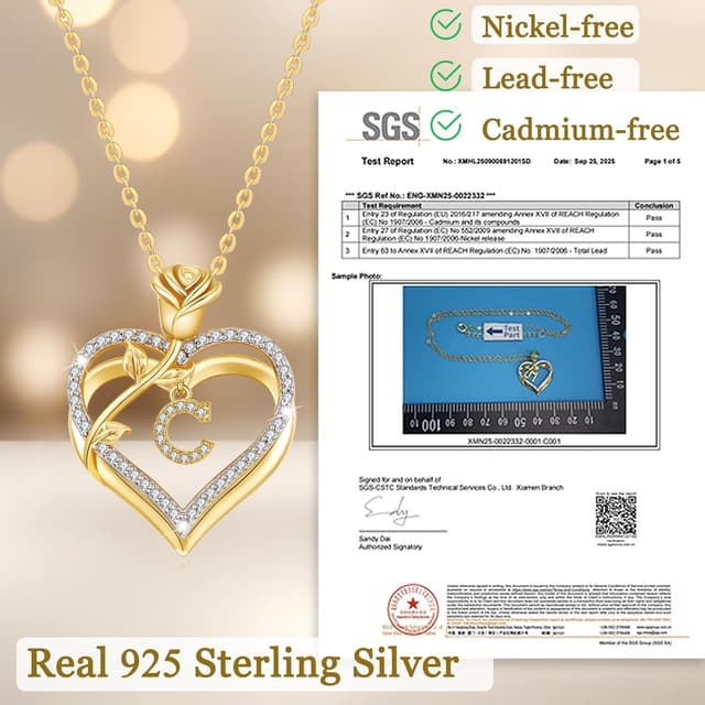 Detalle de Collier initiale A-Z llyish avec pendentif double cœur et zirconium 5A, argent 925 plaqué or