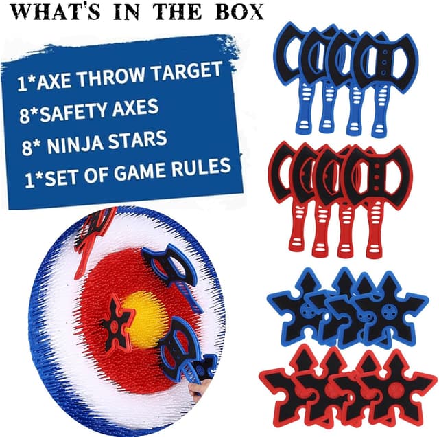 Detalle 2 de Stiatu Axe Throwing Bristle Target Set with 8 Foam Axes — Backyard, Indoor & Outdoor Axe Throwing Game