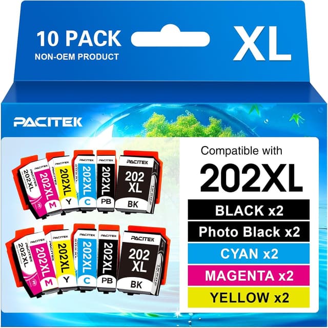 Detalle de PACITEK 202 XL Multipack Druckerpatronen kompatibel mit Epson 202XL – 10er-Pack für Expression Premium XP 6000/6100