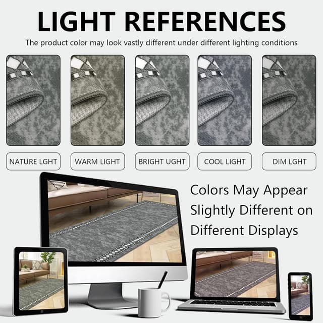 Detalle 2 de Homcomodar non-slip carpet runner for hallways, grey (80x200cm)