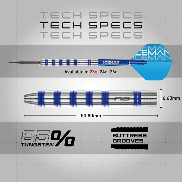 Detalle 2 de Red Dragon Gerwyn Price Iceman Challenger Professional Tungsten Darts set (23g) with flights & stems
