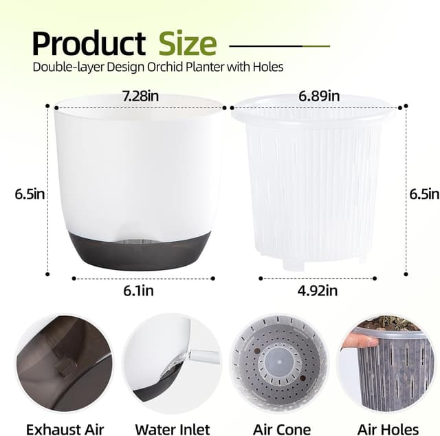 Detalle 2 de QCQHDU 7.2in self-watering orchid pots