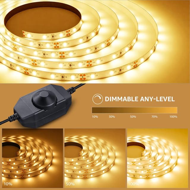 Detalle de Lepro LED Strip 5 m Warmweiß 3000K, dimmbar (12 V, 300 LEDs) – selbstklebend, IP20