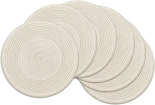 Detalle de SHACOS Woven Round Placemats Set of 6 (Heat Resistant, Washable) – 38 cm round table mats