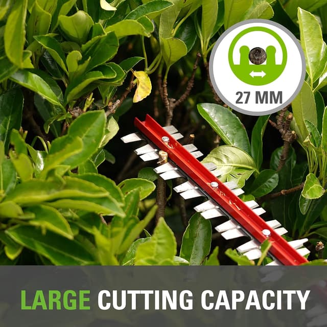 Detalle de Greenworks G40HT61K2 cordless hedge trimmer (61cm) with dual action blades