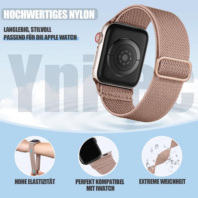 Detalle 2 de Ynitec Stretchy Loop Sport Strap for Apple Watch (Soft Nylon Elastic Braided) – compatible 38/40/41/42/44/45/46/49mm