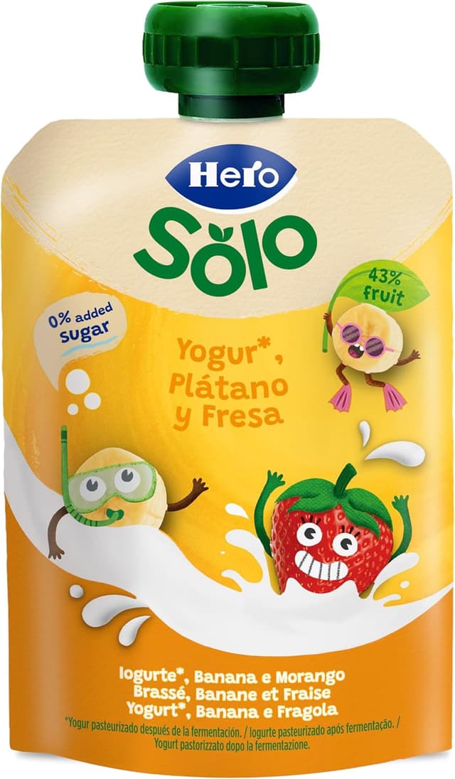 Detalle 2 de Hero Baby Mi Merienda Bolsitas Yogurín Plátano y Fresa 🍌🍓