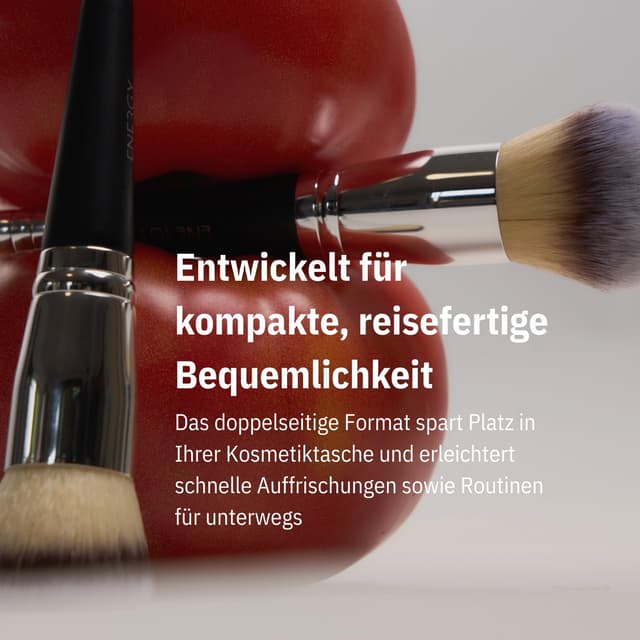 Detalle de ENERGY doppelseitiger Foundation- & Concealerpinsel 2-in-1 mit abgeschrägten, dichten veganen Synthetikborsten