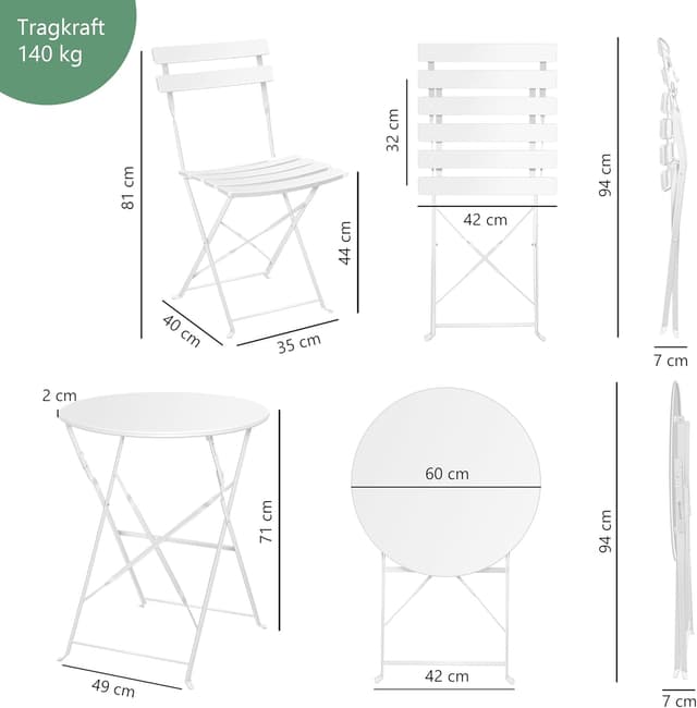 Thumbnail 6 de KESSER® Bistroset 3 Piezas de Muebles de Jardín con Sillas Plegables 🏡