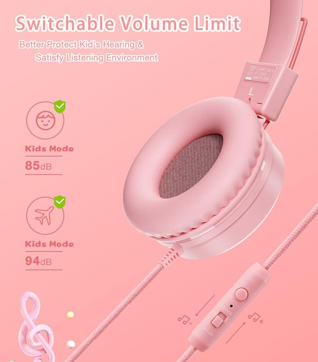 Detalle 2 de Bywulanda Kinder-Kopfhörer mit LED-Lichtern, USB Typ-C, Mikrofon und Lautstärkebegrenzer (85/94 dB)