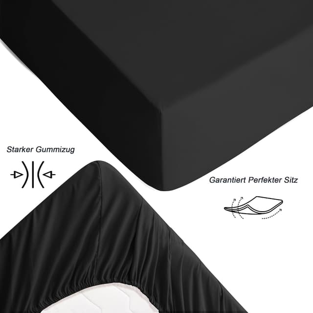 Detalle 1 de Lot de 2 draps-housses 140 x 200 noir