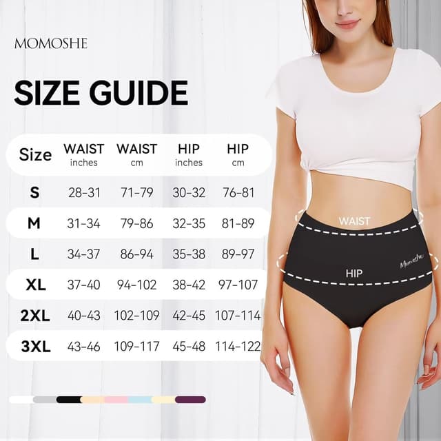 Detalle de Momoshe Damen Unterhosen im 5er Pack aus Baumwolle – High Waist, doppellagiger Hüftbereich & Slip-Comfort