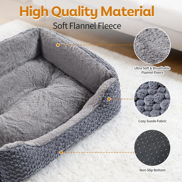 Detalle 2 de Oveppy Large Dog Bed 76x62x23cm – Washable super-soft rectangle with raised edge