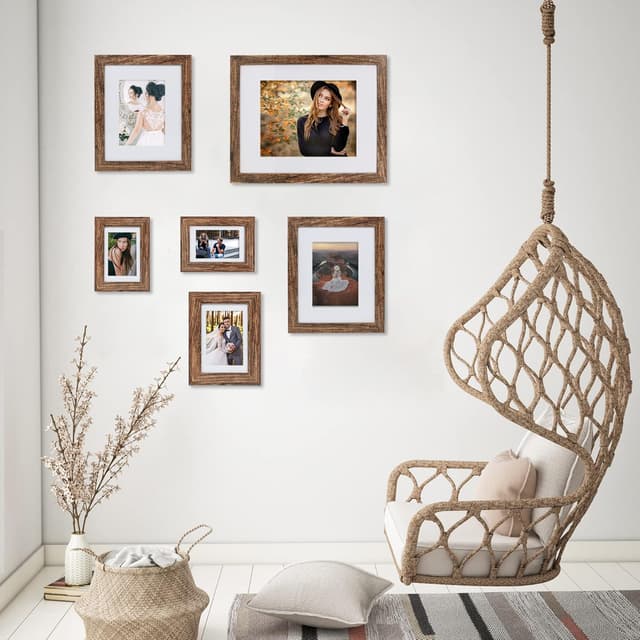 Detalle de Hongkee 11x14 Picture Frame Set of 2 (Real Glass, Rustic Brown) for Wall Display