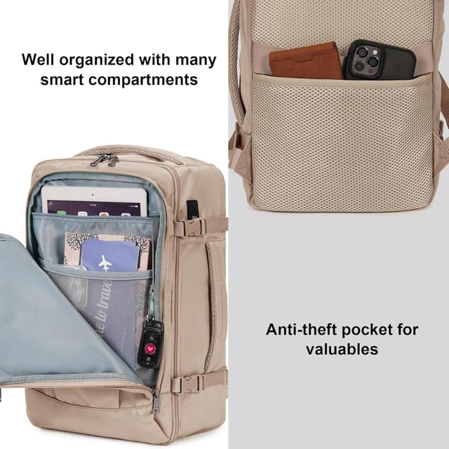 Detalle de ECOHUB 20L Max Ryanair Cabin Bag 40x20x25 Underseat Backpack with USB Port (Recycled PET) – Brown