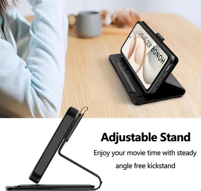 Detalle de Pollachi Fondina Cover per Honor 400 Smart: custodia protettiva in pelle PU pieghevole con portafoglio da 9 carte e supporto ad anello