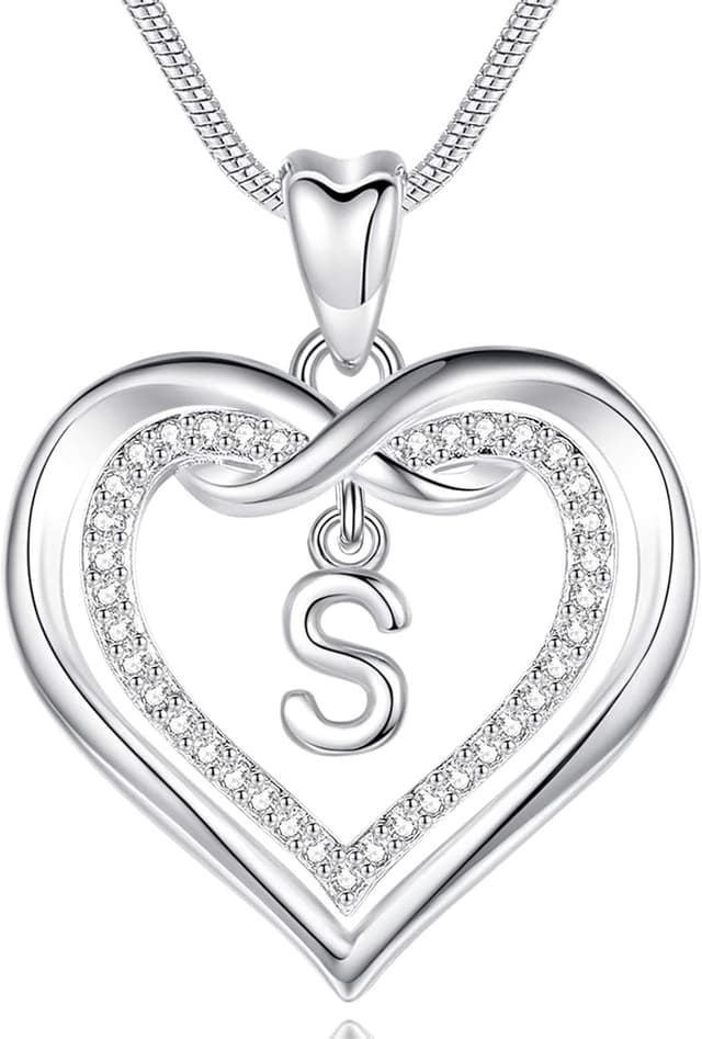 Detalle de EUDORA Harmony Ball Collier initiale cœur en argent – pendentif lettre d’amour, zircons, chaîne 51 cm