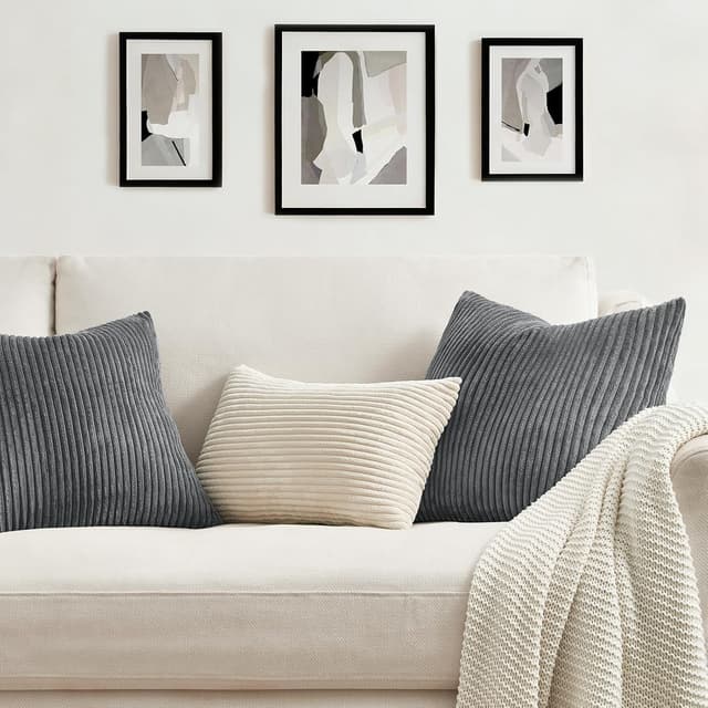 Detalle de Topfinel Kissenbezüge im 2er-Set 60x60 Dunkelgrau Kordsamt mit Streifenmuster