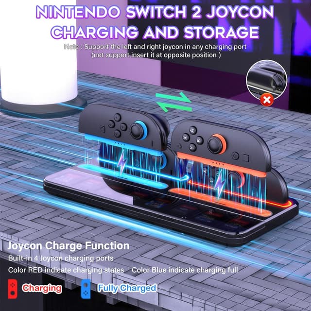 Detalle de Ladestation für Switch 2 Joy-Con Controller (8 Spielkartensteckplätze) mit Dock-Storage für 4 Joy-Con