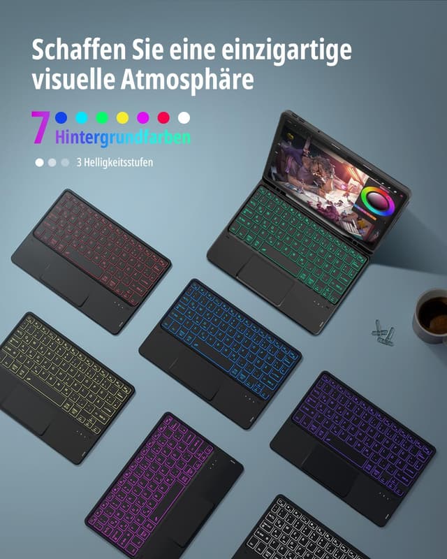 Detalle de CACOE Tastaturhülle mit Touchpad für Lenovo Idea Tab 2025 11" (TB-336ZU/TB-336FU) – QWERTZ, 7-farbige Beleuchtung, abnehmbar