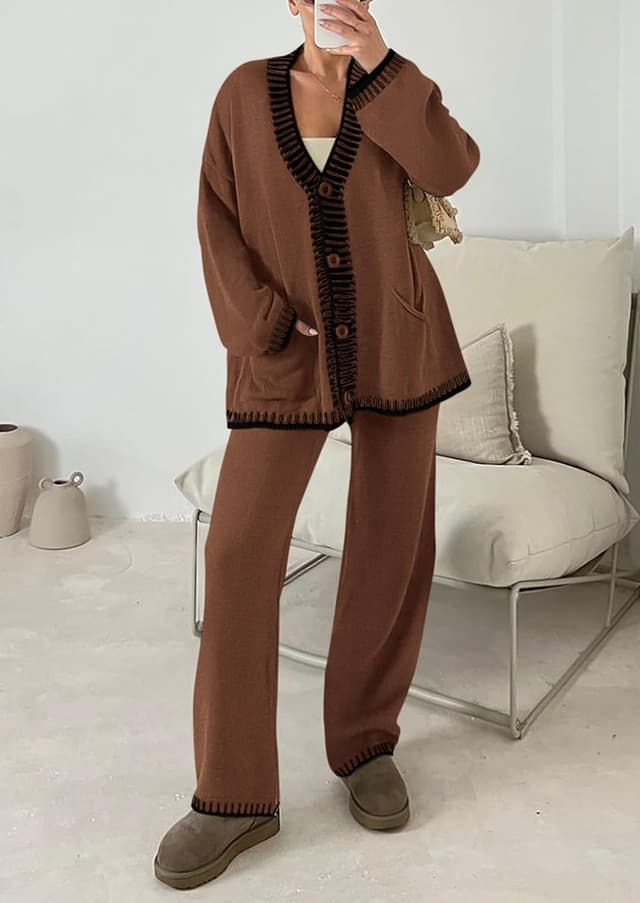 Detalle 2 de PRETTYGARDEN Women’s Lounge Set (2-Piece) Cardigan & Wide-Leg Pants