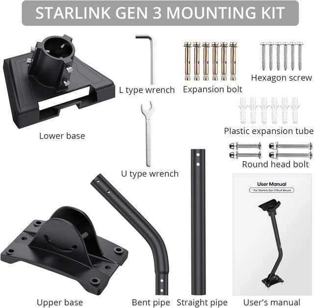 Thumbnail 6 de Justech Starlink Gen 3 Mount Kit – Complete Wall & Roof Mount with Pipe Adapter (for Standard Dish V3)