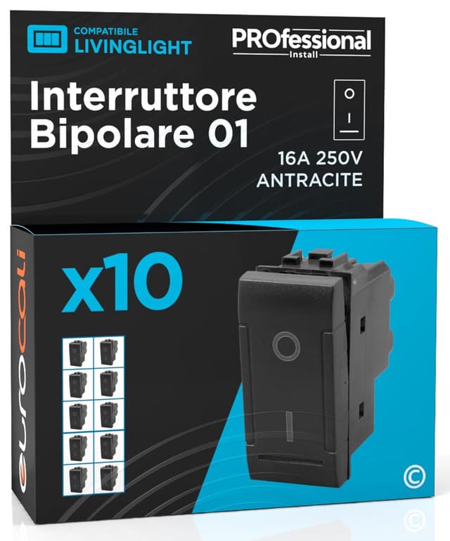 Detalle 1 de Interruttore bipolare 16A 250V antracite