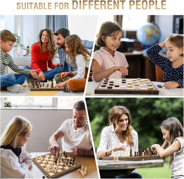 Thumbnail 6 de Peradix 2-in-1 Chess & Draughts Magnetic Foldable Wooden Board Game Set (15")