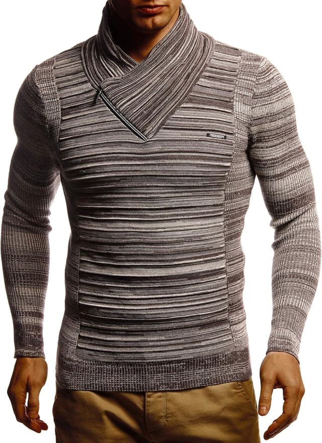 Detalle de Pull Leif Nelson en tricot à col châle pour homme LN1535, coupe ajustée