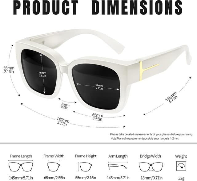 Detalle 2 de KANASTAL Übergröße Überzieh-Sonnenbrille für Brillenträger (Fit Over) – quadratisch, polarisiert, UV400