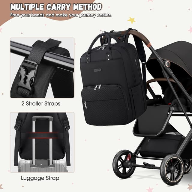 Detalle 2 de RAINSMORE Wickelrucksack Baby Wickeltasche mit Wickelunterlage – Multifunktions-Organizer für unterwegs, schwarz