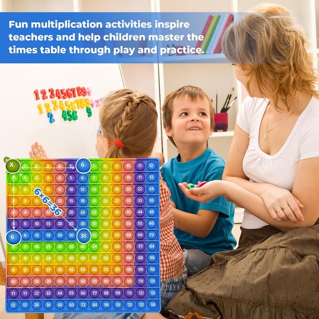 Detalle 2 de Briocht 12x12 Multiplication Pop Fidget Toy Maths Chart (Blue, right-angled side)