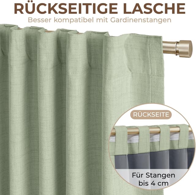 Thumbnail 6 de INOVADAY 100% Verdunklungsvorhänge (2er-Set) blickdicht & Thermovorhang, Salbeigrün, 245 x 140 cm