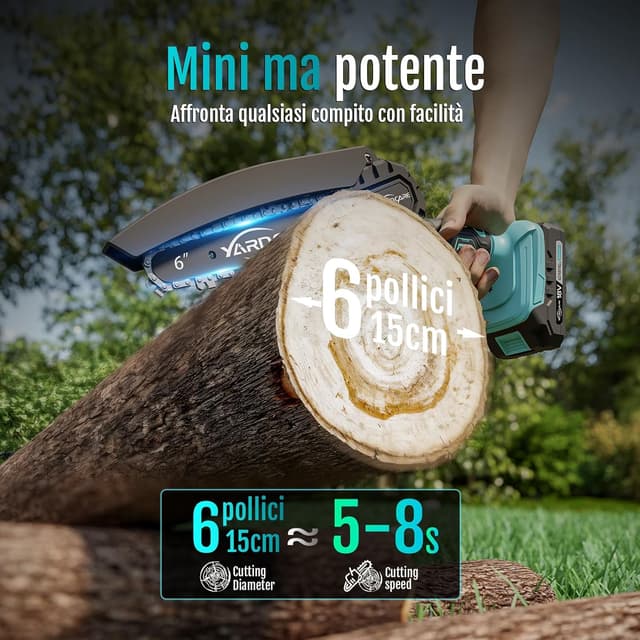Detalle de YARDCARE Mini motosega a batteria da 6 pollici con pompetta olio e blocco di sicurezza