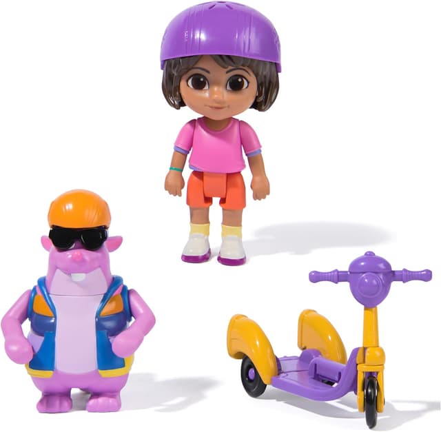 Detalle de Dora Abenteuer Pack mit Eichhörnchen Tico – Mini-Spielset mit 2 Figuren (ca. 9 cm) und Roller