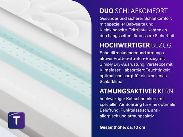 Detalle de Traumnacht Baby-/Junior Duo Premium Kindermatratze Air Active (Öko-Tex, 70 x 140 cm)