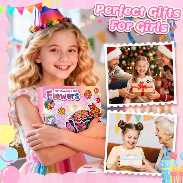 Detalle 2 de Gifts for 5–10 Year Old Girls DIY Flower Bouquet Art & Craft Drawing Kit (3D puffy paint activity set)