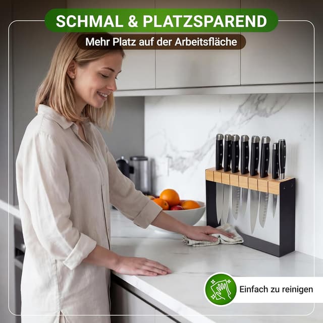 Detalle de Messerblock ohne Messer aus Holz (schwarz) für 7 Messer und 1 Wetzstahl – Neues Modell 2025