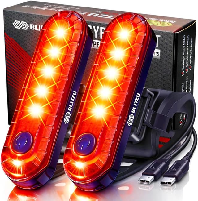 Detalle de 2025 BLITZU Cyborg 120T USB-C Rechargeable Bike Tail Light 2 Pack (Cyborg 120T, Bright Red LED) – Waterproof rear safety lights