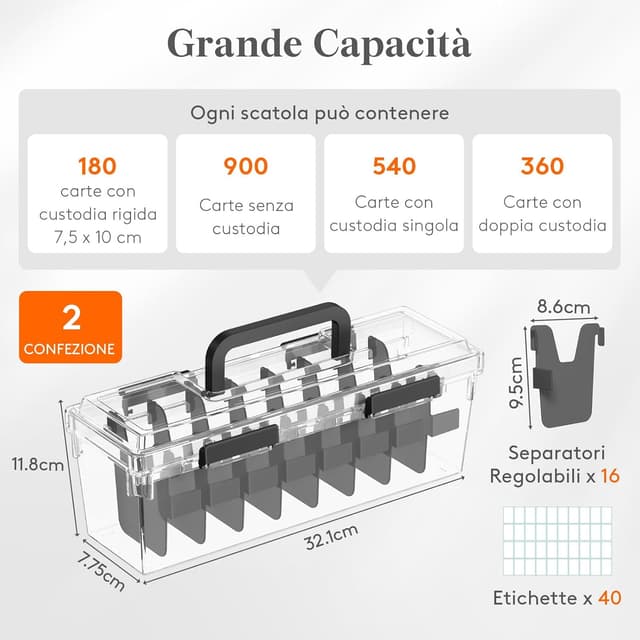 Detalle 2 de Lifewit Scatola Porta Carte con 16 Divisori Regolabili, Deck Box in Plastica con Chiusura Rinforzata e Etichette Scrivibili (2 pezzi)
