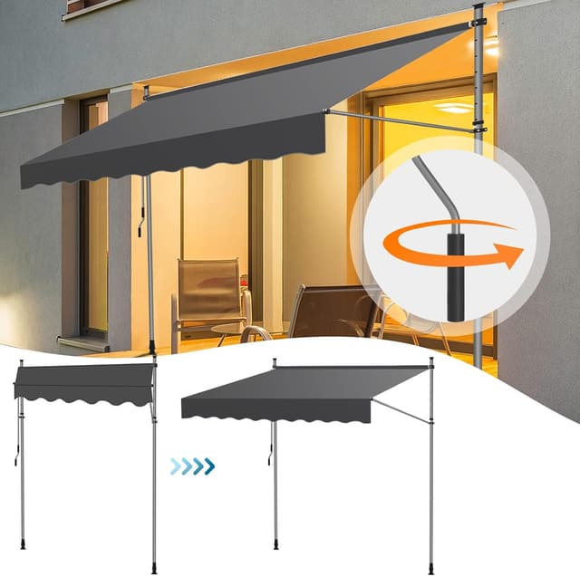 Detalle de Eulenke Klemmmarkise Balkonmarkise 400 cm – Markise ohne Bohren mit Handkurbel, grau
