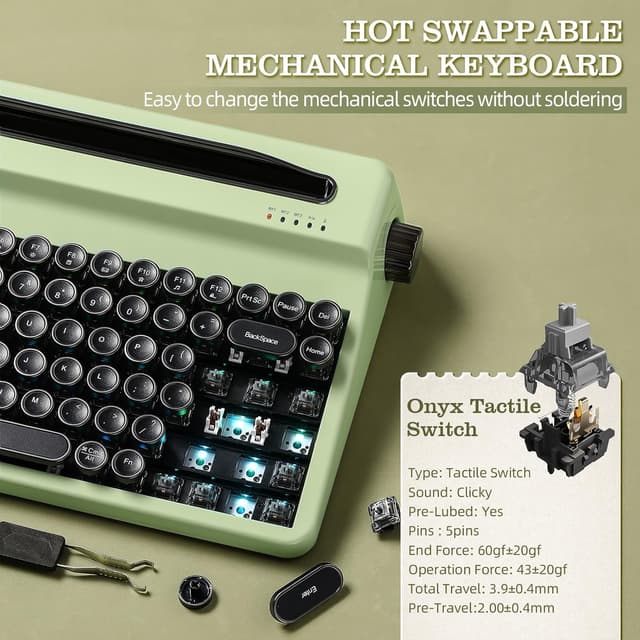 Detalle de YUNZII QL75 Wireless Typewriter Hot Swap Tastatur (75%) – QMK/VIA, Tri-Mode Funk, 2,4 GHz/BT/USB‑C