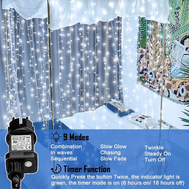 Detalle de yowin Tenda Luminosa Natale 300 LED 3x3 m con spina, timer e 8 modalità