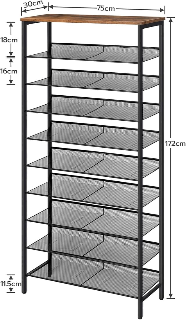 Detalle 2 de HOOBRO Scarpiera a 10 ripiani EBF110XJ01, fino a 27/36 paia con ripiani metallici inclinabili