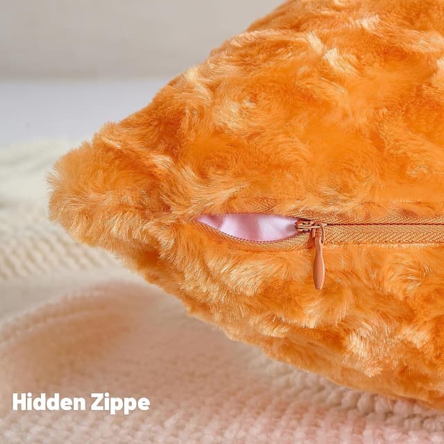 Detalle de Ystyle housses de coussin 45x45 cm en courte peluche (lot de 2) orange