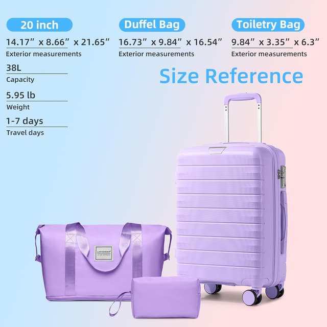 Thumbnail 4 de LARVENDER Luggage Sets 20 inch carry-on lavender
