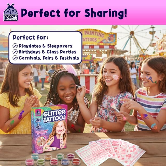 Thumbnail 6 de Purple Ladybug 175-Piece Temporary Glitter Tattoos Kit for Kids (Ages 6–12)